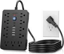6 FT Flat Plug Surge Protector Power Strip,11 Multiple AC Outlets 6 FT, Black 