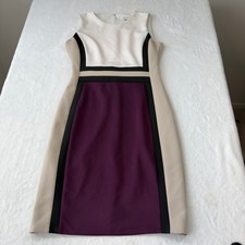 Calvin Klein Colorblock Sheath Dress Womens 10 Purple Beige Good CD6M1V5K