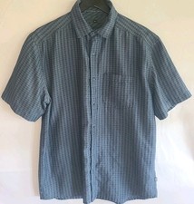 Rei Mens Medium Short Sleeve Button Front Shirt Grey Plaid Pattern
