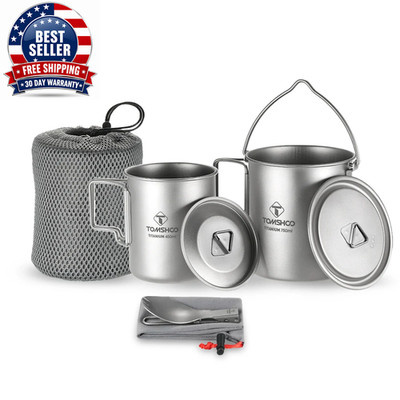 Tomshoo Ultralight Titanium 3PCS 750Ml Titanium Pot 450Ml Water Cup Mug with Lid