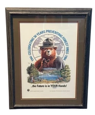 Vintage Smokey Bear 50 Years Poster Print 90s 1994 Rudolph Wendelin Framed 27x21