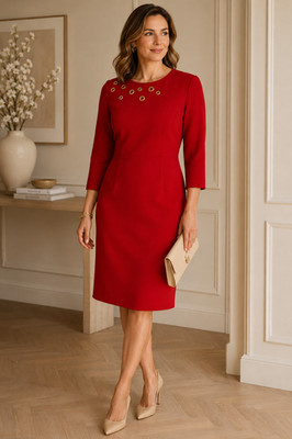 ESCADA Designer Etuikleid Gr. 44 Rot Schurwolle Business Cocktail Elegant Luxus 