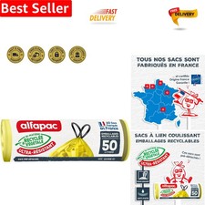 10-Pack 50L Green Heavy-Duty Drawstring Bin Liners - Recyclable and Durable