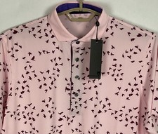 Mens Greyson Golf Shirt Polo Sz Large Crownastie Bird Print AOP Pink Sky New
