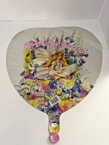 Birthday Wishes Foil Balloon - Dream Fairies- with flowers - heart shape - 18"