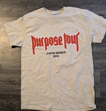 Justin Bieber Purpose Tour T-Shirt Unisex, Size Medium Double-Sided, 2016