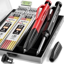 Zimmermannsbleistifte Set, 2 St&uuml;ck, inklusive Minen, Etui, Spitzer, Holzbau