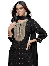 Women's Chanderi Embroidered Straight Kurta Salwar Dupatta Set