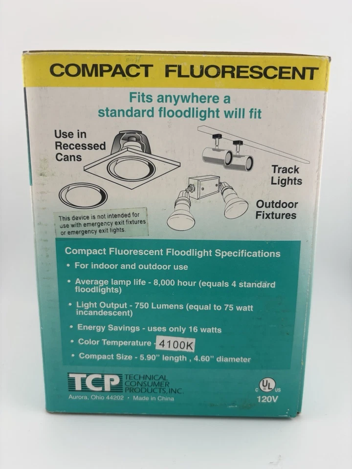 ⚡️1 Lot⚡️ TCP Compact Fluorescent Floodlight 1P3816 120V 16W 750 Lumen 8000 Hrs - Image 3 of 4