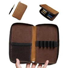 Genuine Leather Fountain Pen Holder Case Portable Stationery Pencil Storage Bag