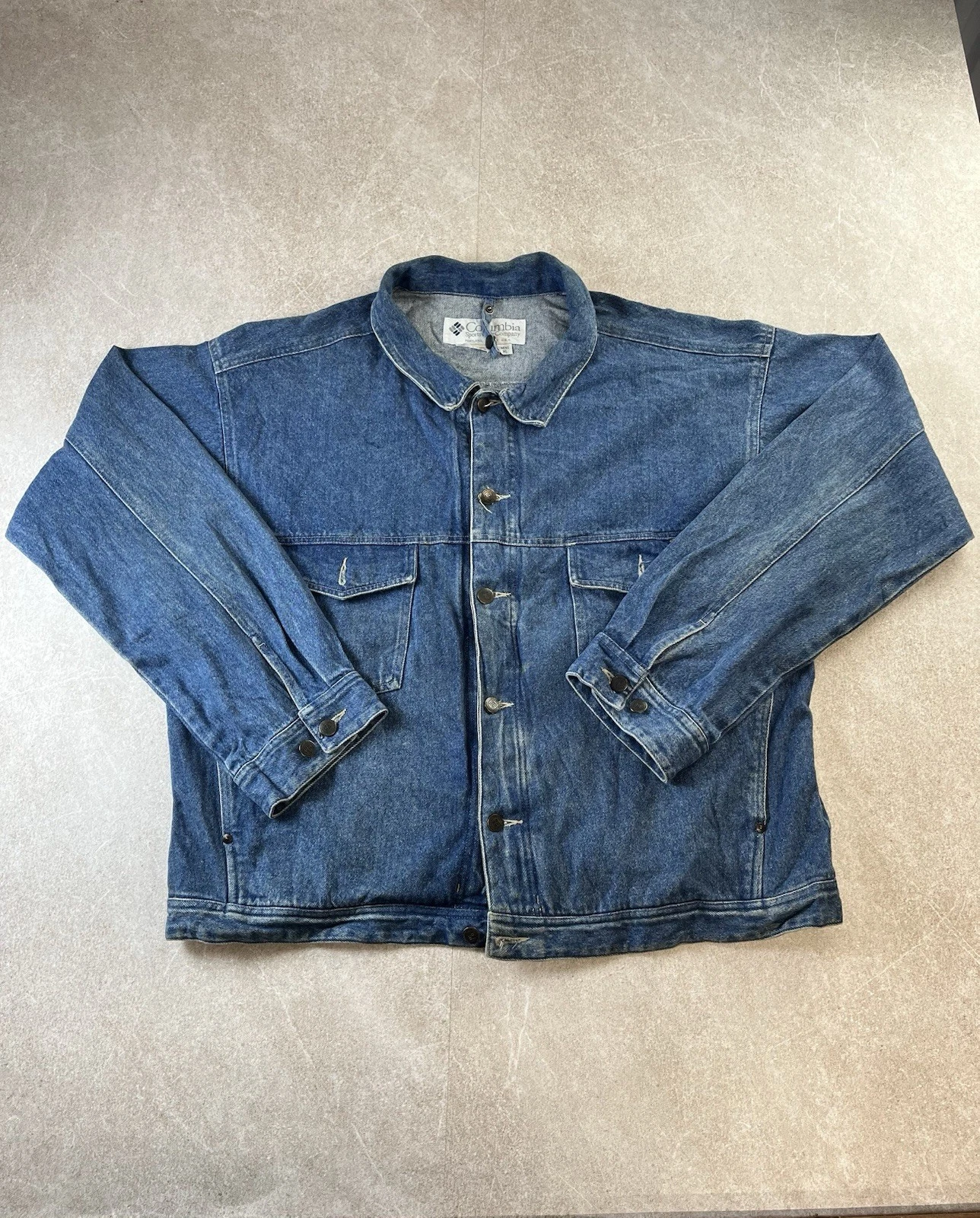 Vintage Columbia Sportswear Denim Trucker Jacket Mens XL Blue Jean Workwear 90s