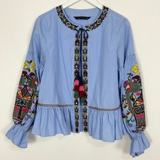 Zara Striped Embroidered Jacket Medium