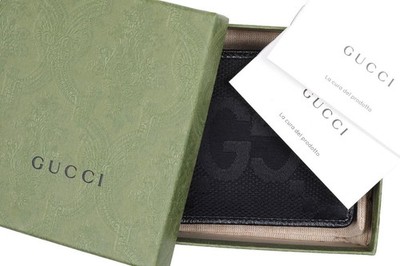 NEW GUCCI BLACK CANVAS LEATHER JUMBO GG BI-FOLD WALLET W/BOX