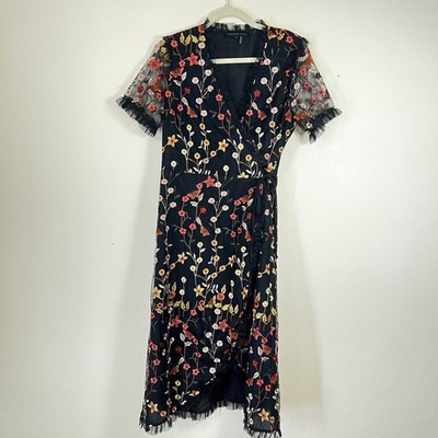 Endless Rose Large Illusion floral Embroidered Mesh Wrap Dress romantic, glam