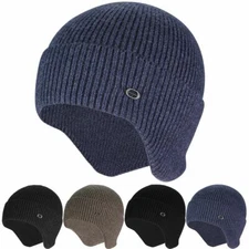 Men Women Soft Winter Warm Knit Wool Hat Stripe Visor Brim Peaked Beanie Hat Cap