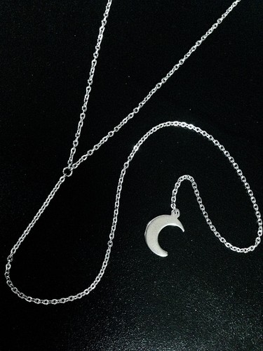 Silver Crescent Moon Necklace Long Y 