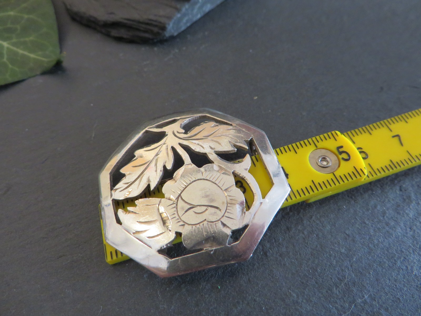 Antique 900 Silver Brooch Art Nouveau Art Deco Flower Floral Octagon Signed Top Obfita, prawdziwa gwarancja