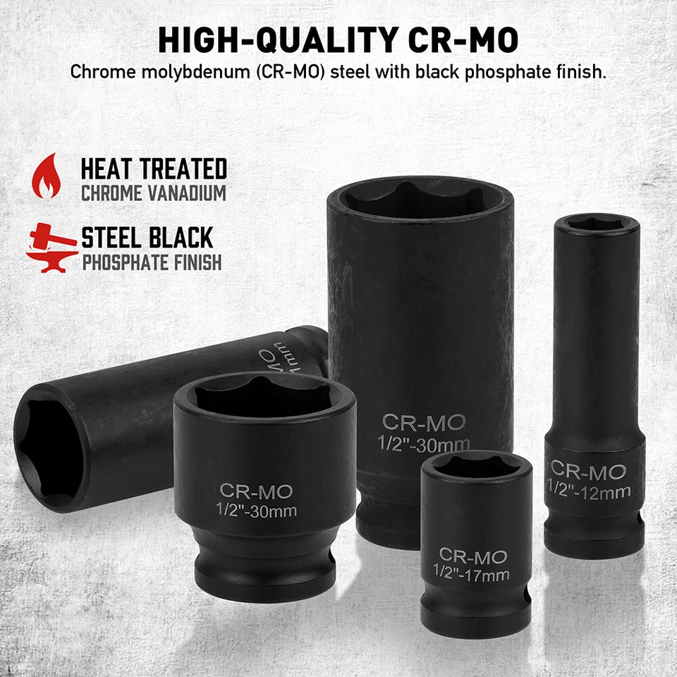 35-Piece 1/2" Drive Deep Impact Socket Tool Set Metric Garage Workshop 8-32MM - image 3 of 4