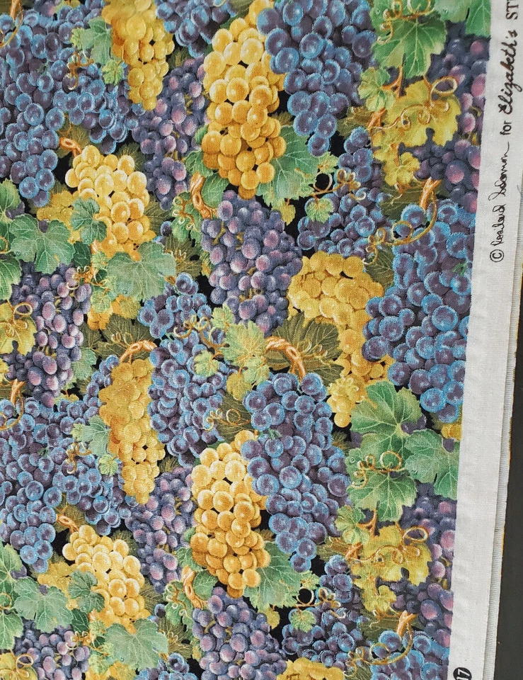 Elizabeth's Studio Fabric #3303 Wine Country Grapes Yellow Purple Blue 32" Piece - Image 3 of 4