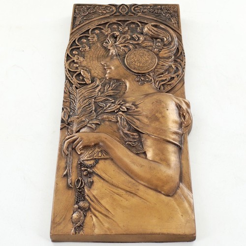 Placa de pared estilo Art Deco/Nouveau de bronce fundido en frío hojas de otoño - Imagen 2 de 4