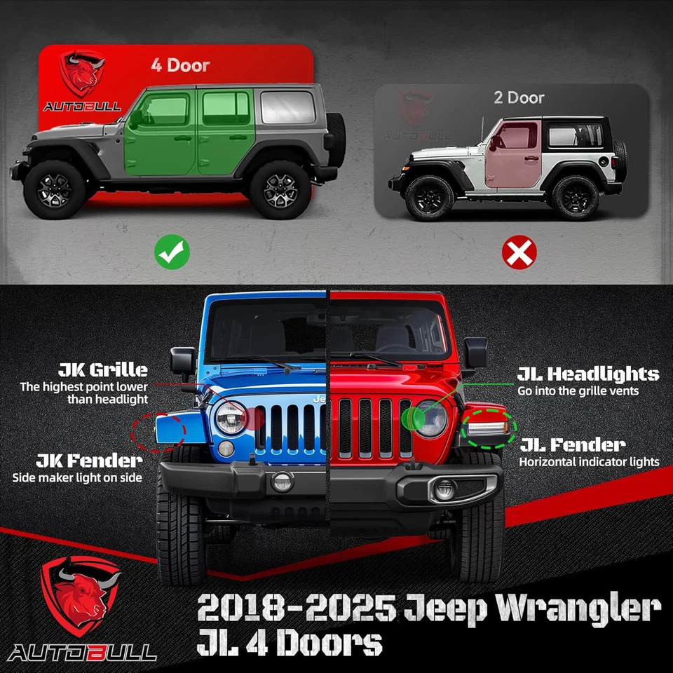 RUNNING BOARDS NERF BAR SIDE STEP FOR 2018-2025 JEEP WRANGLER JL Utility 4 DOOR - Image 2 of 4