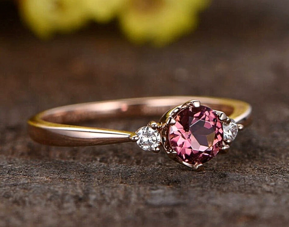 Anillo de turmalina rosa - relleno de oro rosa de 14 k, anillo redondo... - Imagen 2 de 4
