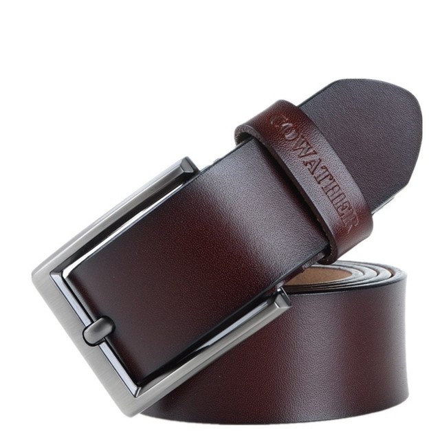Cinturón De Cuero Para Hombre 33 Mm - Ajustable, Hebilla Marrón, Para Traje Y Vaqueros