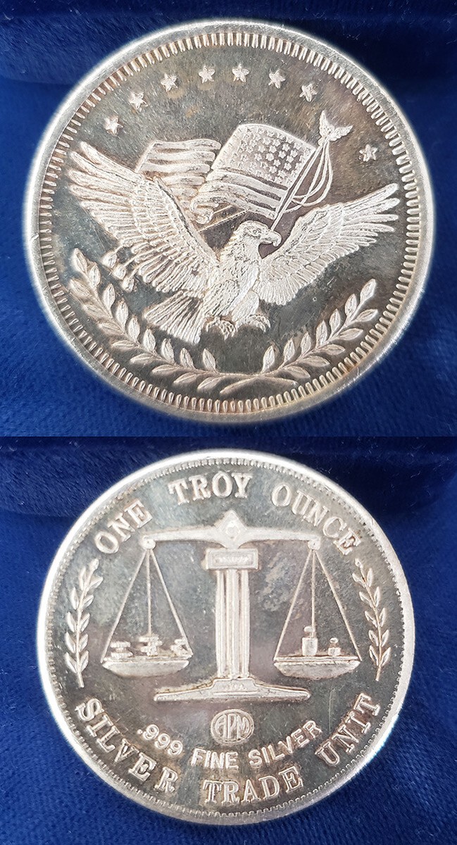 APM Silver Trade Unit American Eagle & Flag 1 Oz Troy 999 Fine