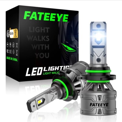 2 pack FATEEYE 9006 LED Headlight Bulbs, 50W/Paris 10000LM 6500K IP68
