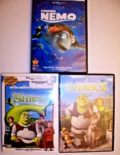 FINDING NEMO / SHREK #1 / SHREK #2 FAMILY MOVIE DVD LOT
