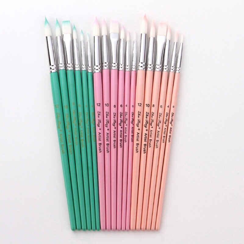 6x Oil Watercolor Acrylic Paint Brush Kit Round Nylon Brush for Head