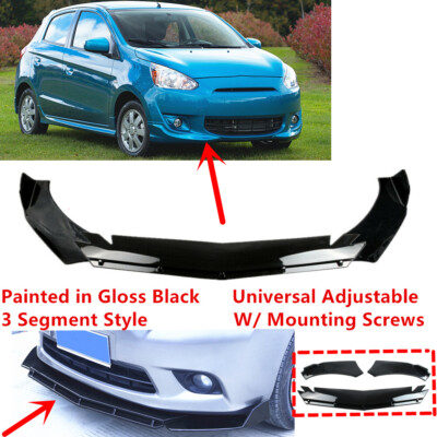 Add-on Universal For 2014-2015 Mitsubishi Mirage Black Front Bumper Lip Splitter
