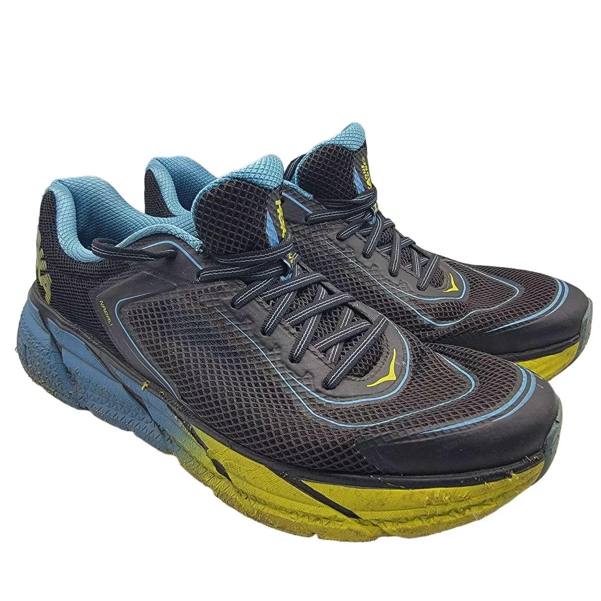 Hoka One One Mens Size 12 Napali Black Blue Yellow Running Sneakers Shoes