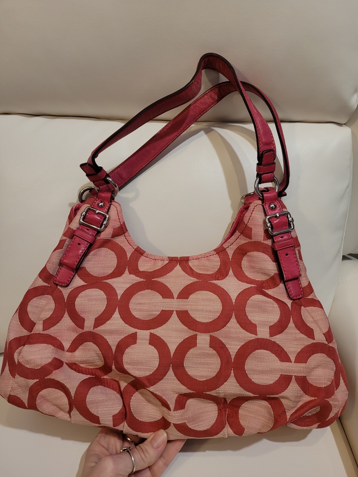 COACH 17020 Madison OP Art Rare Pink Magenta Shoulder Handbag Purse EUC image 3