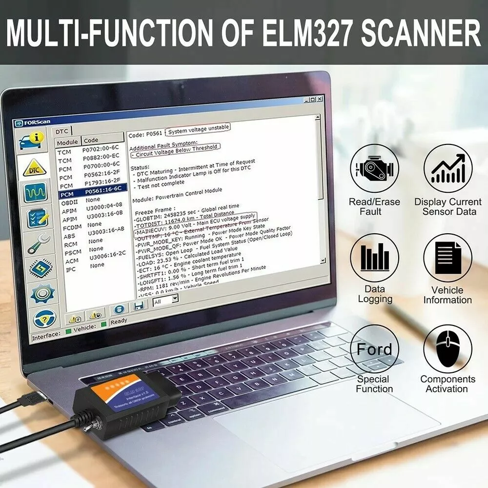 Forscan OBD2 to USB Cable Elm327 OBD2 Scanner – VXDAS Official Store