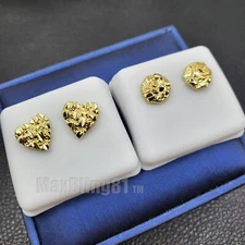 2PC Gold Plated Golden Nugget Heart Round Hip Hop Stud Earring Earrings Fashion