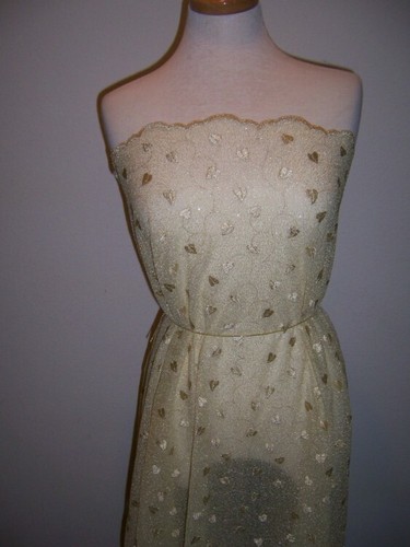 4yds IMPORTED LACE FABRIC EMBROIDERED METALLIC GOLD NET - Picture 3 of 8