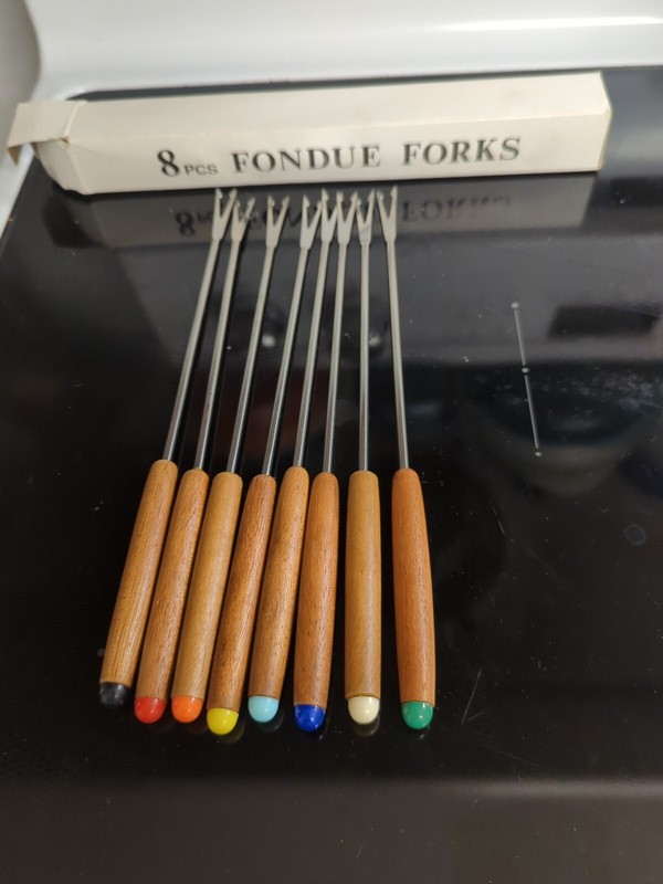 Vintage Fondue S’more Forks Stainless Steel With Wood Handle Set of 8