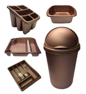 ROSÉGOLD 50L KUGELMÜLLEIMER, ABTROPFSCHALE, ABWASCHSCHÜSSEL, BESTECKKASTEN UND HALTER