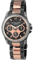 Damen Armbanduhr Edelstahl Schwarz/Rosegoldfarben Analog Excellanc 1856100003
