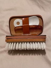 Vintage leather shoe brush with zippered top with comb and shoe horn