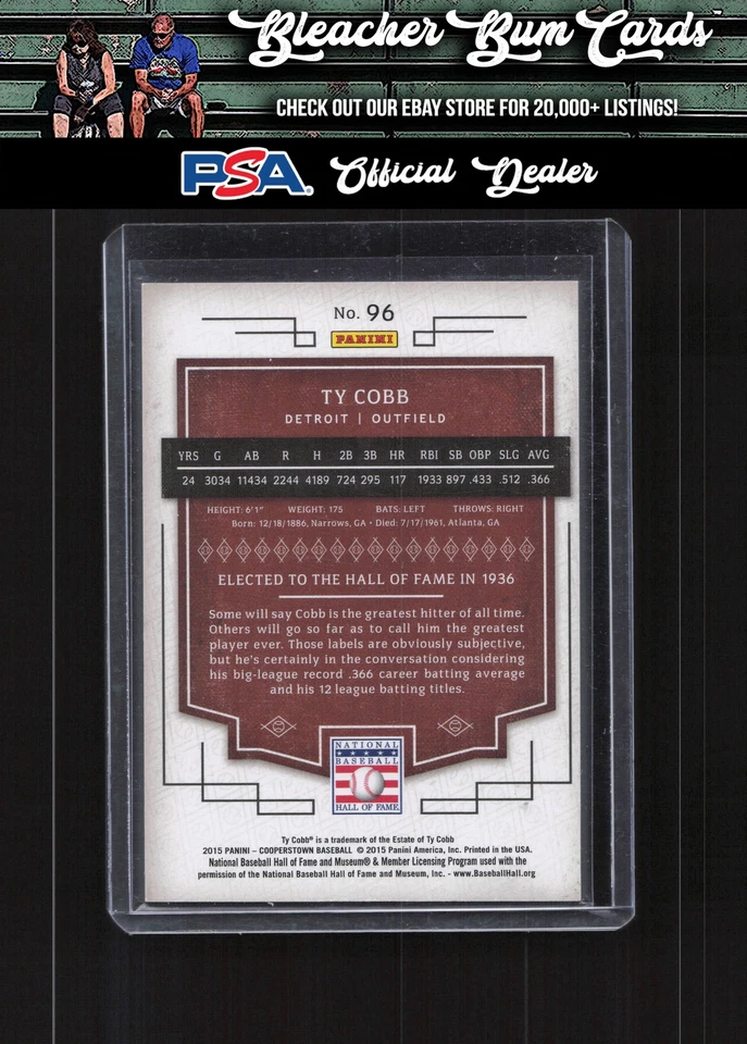 2015 Panini Cooperstown 96 Ty Cobb HOF Chronicles Blue #/25 - Image 2 of 2