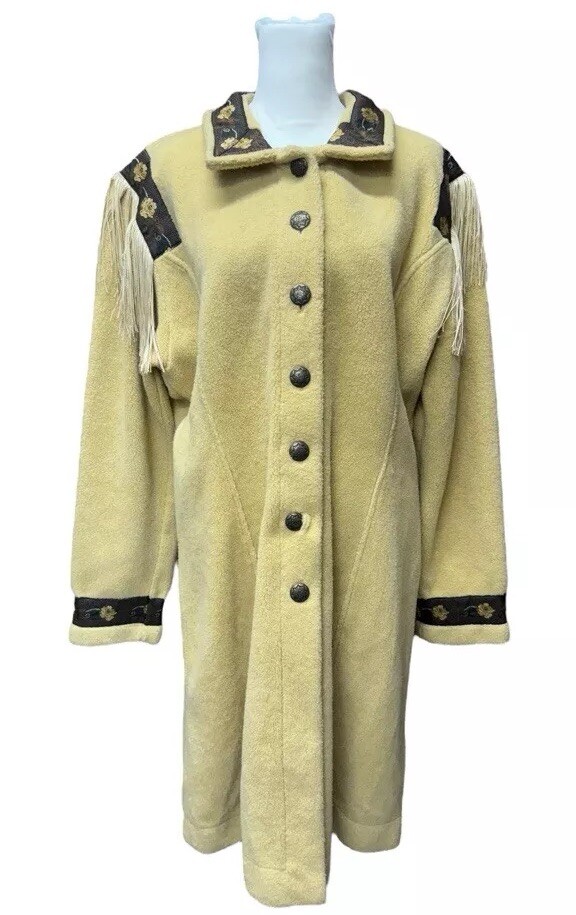 County Cheyenne Collection Fringed Fleece Trench Coat Duster Ranch Western Med