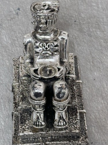 Vintage Chac Mool Statue Aztec Mayan Ancient God Marked 925 Sterling Silver - Picture 13 of 14