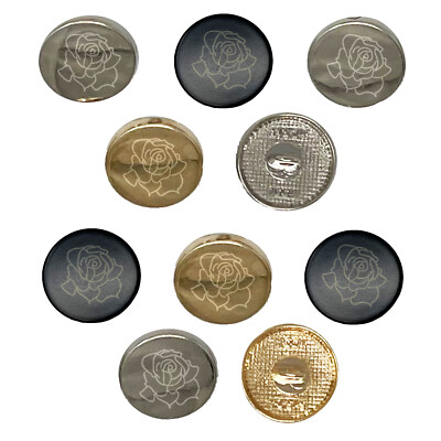Blooming Open Rose Flower Outline 0.6'' (15mm) Metal Shank Buttons - Set of 10
