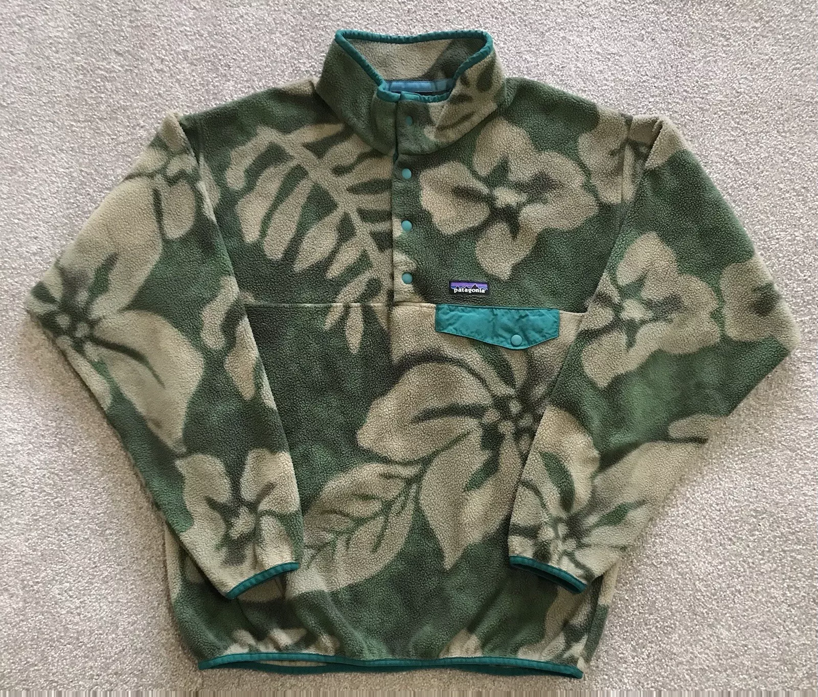 patagonia synchilla pullover snap t spice garden hawaiian leaf jacket