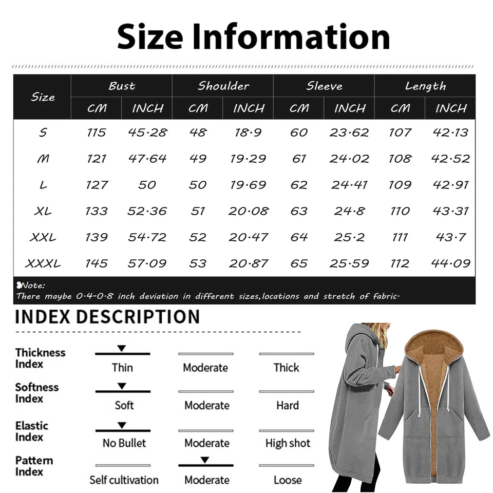 Giacca lunga donna felpa foderata calda pile maglione cappotto felpa con cappuccio - Immagine 2 di 4