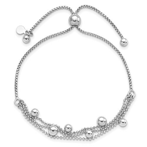 *BRAND NEW* Leslie's Sterling Silver Rhodium-plated Beaded Bolo Bracelet - Picture 2 of 3