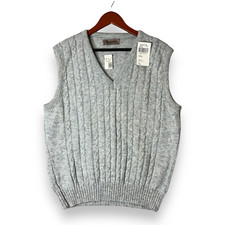 Vintage Jantzen Men's Size XL Vest Gray Wool Blend Cable Knit Cardigan NWT