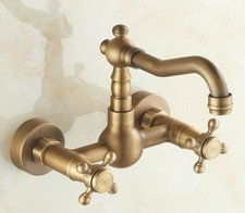 Antique Brass Wall Mount Kitchen Bathroom Swivel Spout Faucet Mixer Tap etf002